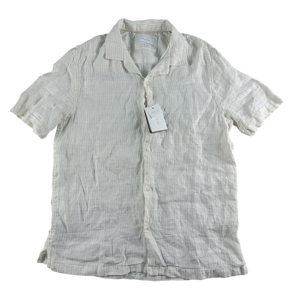 NEW Porter & Ash Button Down Shirt Men's S Small Ivory 100% Linen Short Sleeve